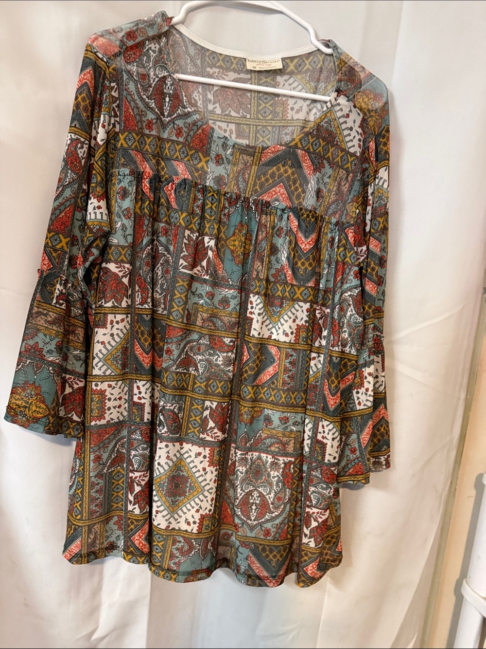 Bobbie Brooks Patchwork Tunic in Teal, Rust, Mustard, Cream, Brown